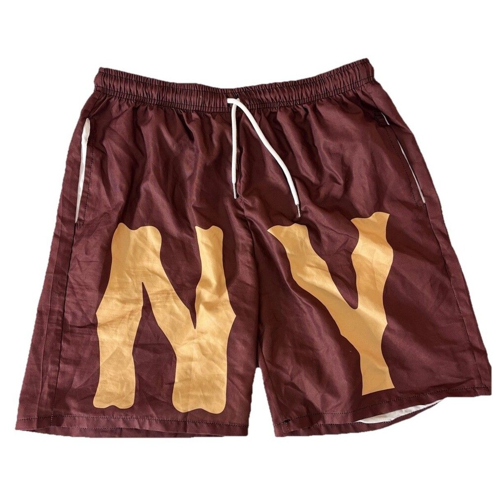 ROMWE NY Print Swim Trunks Men’s Size M US 38 Brown Polyester Shorts